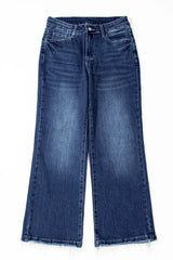 Mineral Wash Raw Hem High Waist Flared Jeans 