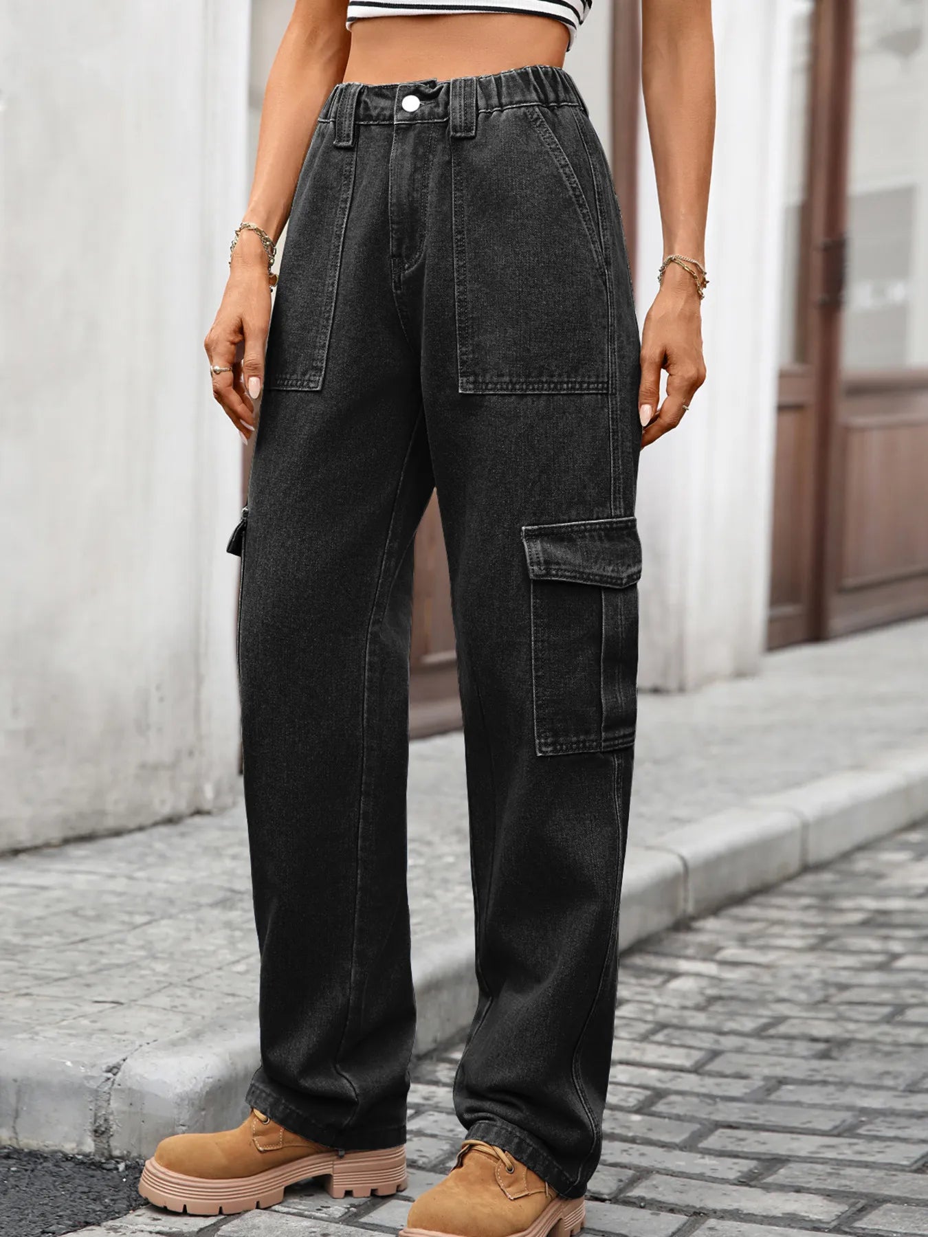 High-Waisted Cargo Jeans 