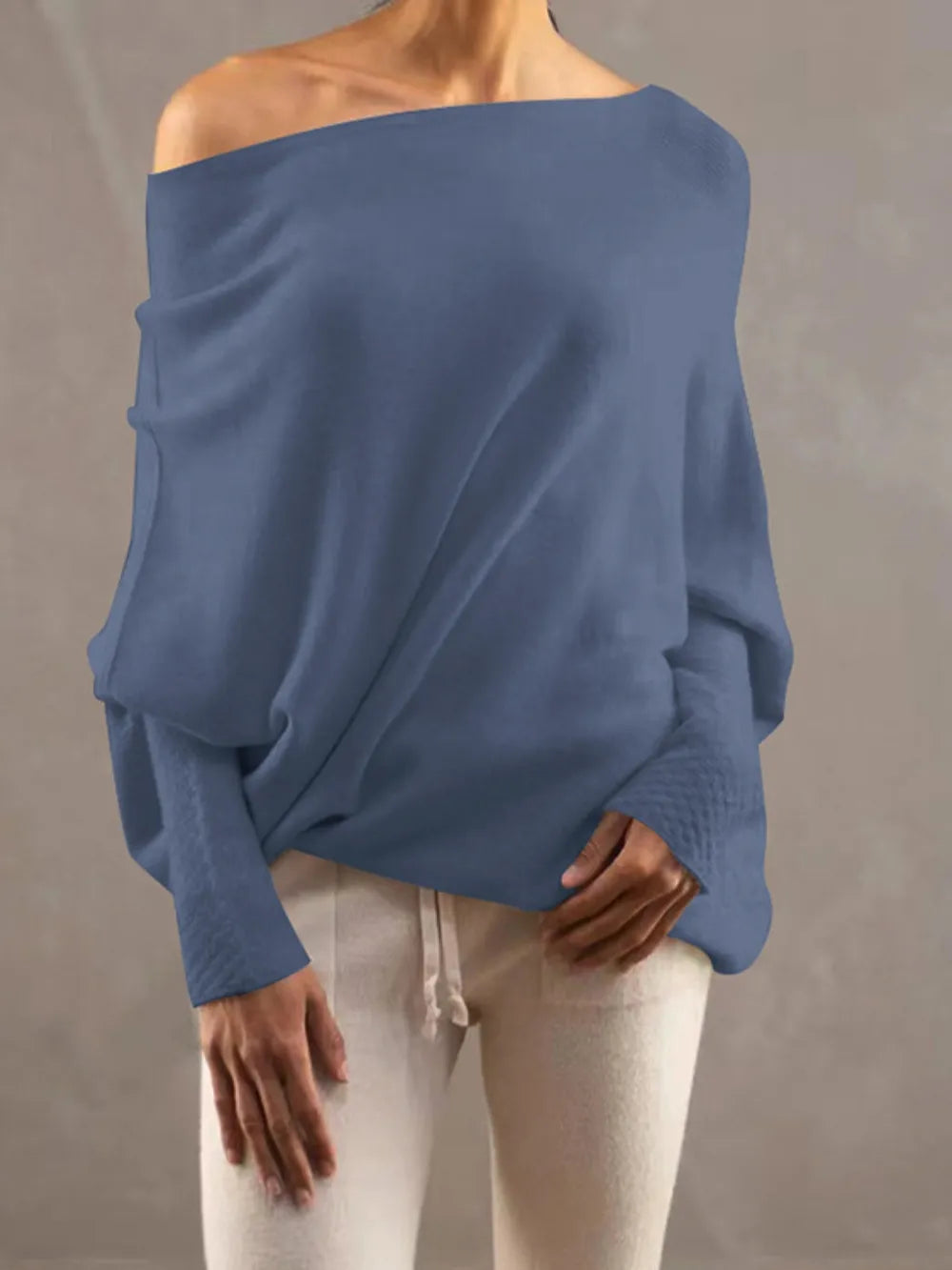 Full Size Boat Neck Batwing Sleeve Knit Top 