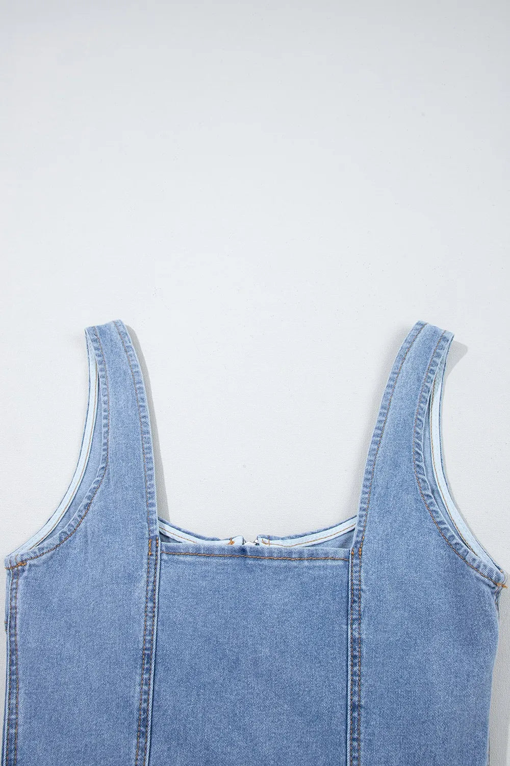 Square Neck Wide Strap Denim Dress 