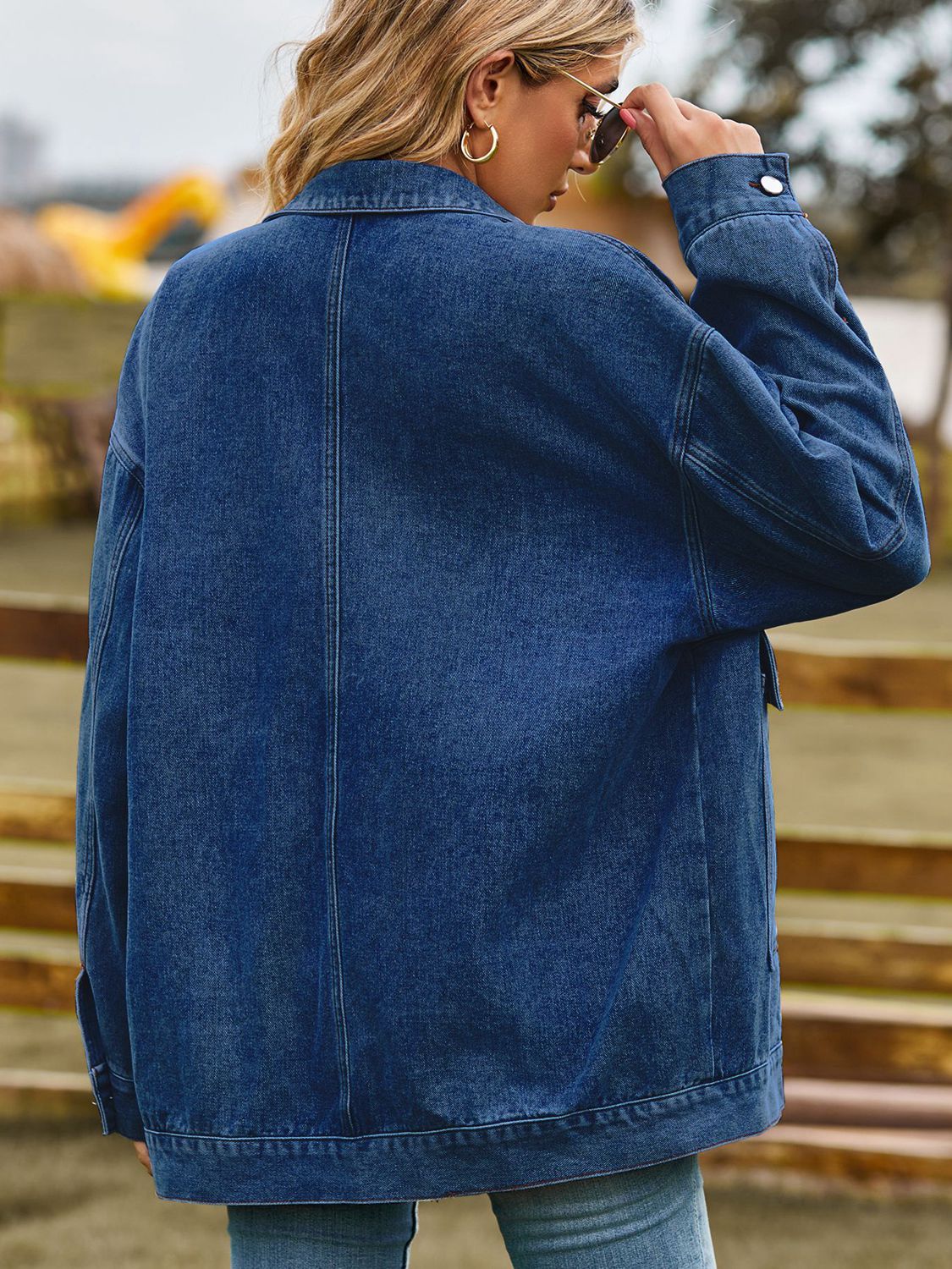 Dropped Shoulder Denim Jacket with Pockets 