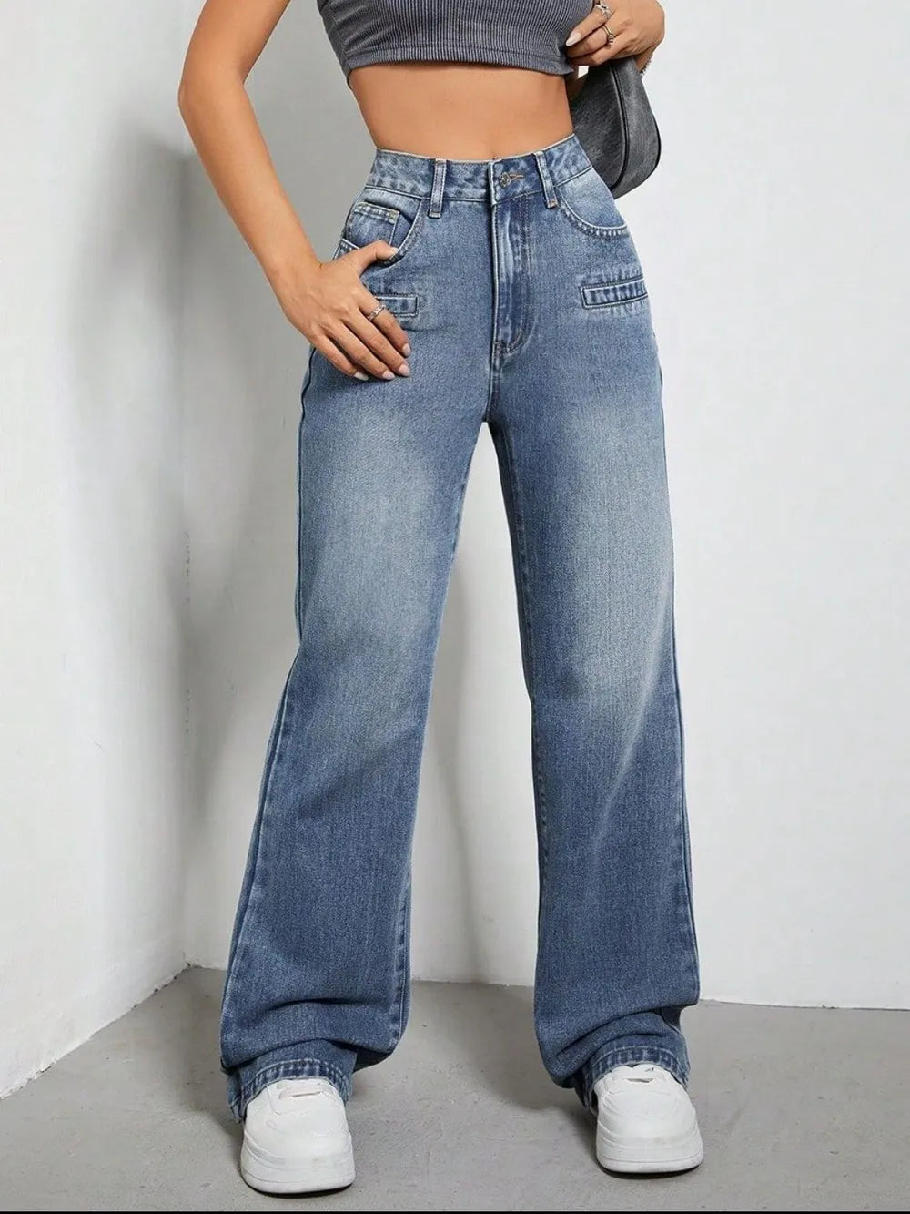 High Rise Wide Leg Jeans with Pockets 