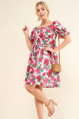 And The Why Smocked Floral Ruffle Short Sleeve Mini Dress 