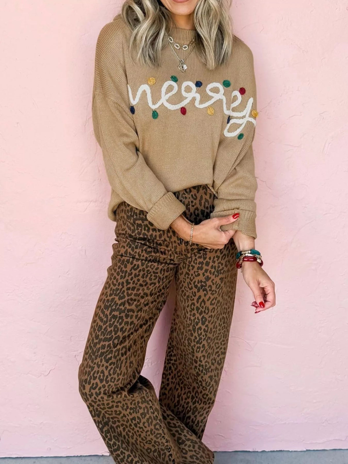 Merry Colorful Dot Detail Christmas Dolman Sweater 
