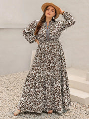 Plus Size Floral Print Long Sleeve Maxi Dress 
