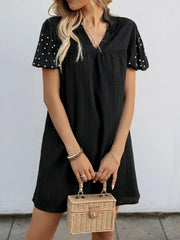 Textured V-Neck Short Sleeve Mini Dress 