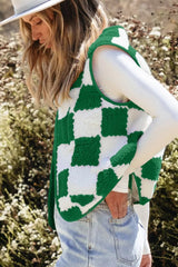 Checkerboard Fleece Sherpa Vest Coat 