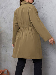 Honey Plus Size Lapel Collar Drawstring Roll-Tab Sleeve Trench Coat 