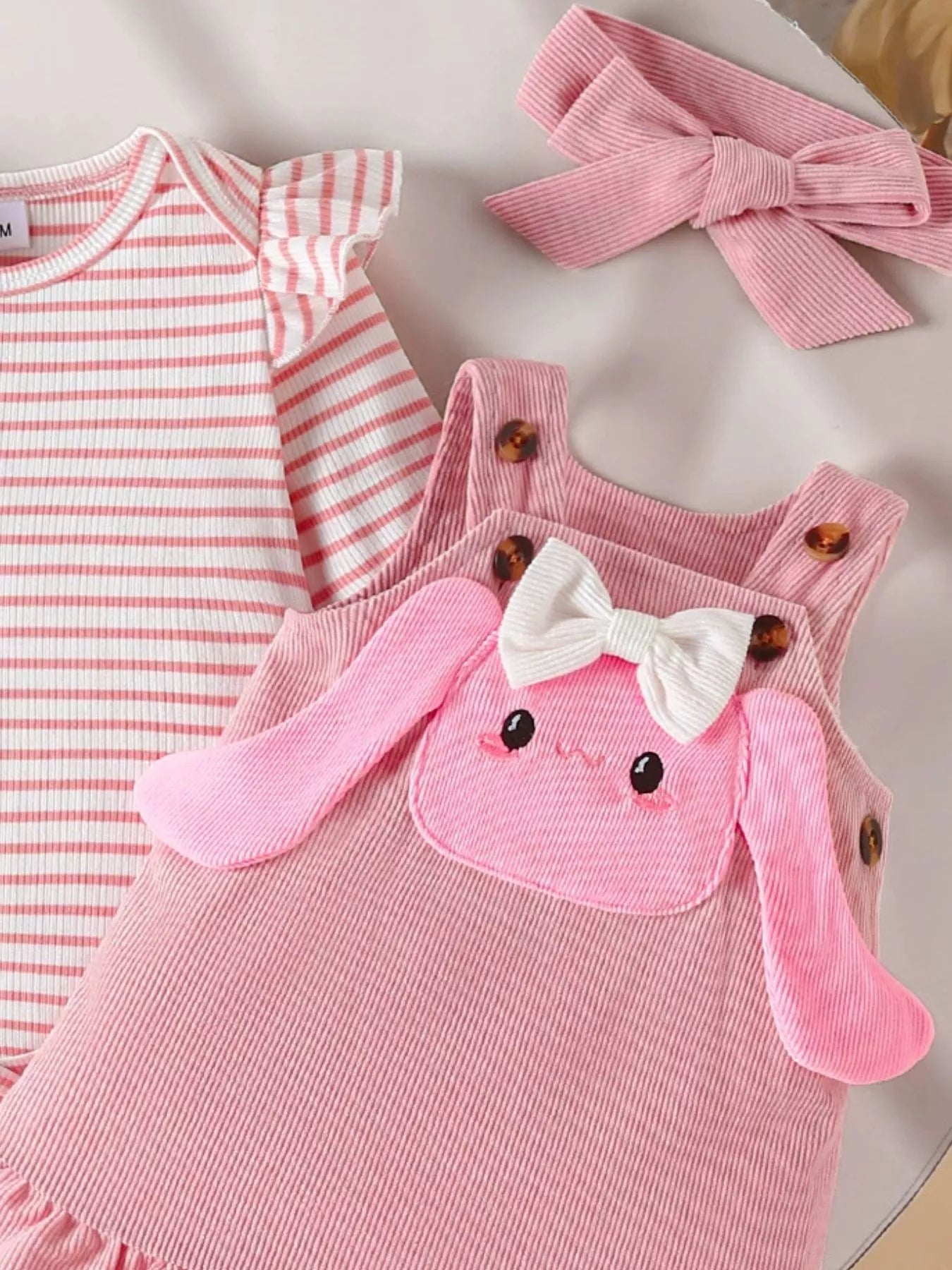 Children's Ruffled Trim Bodysuit and Dress Set with Headband 