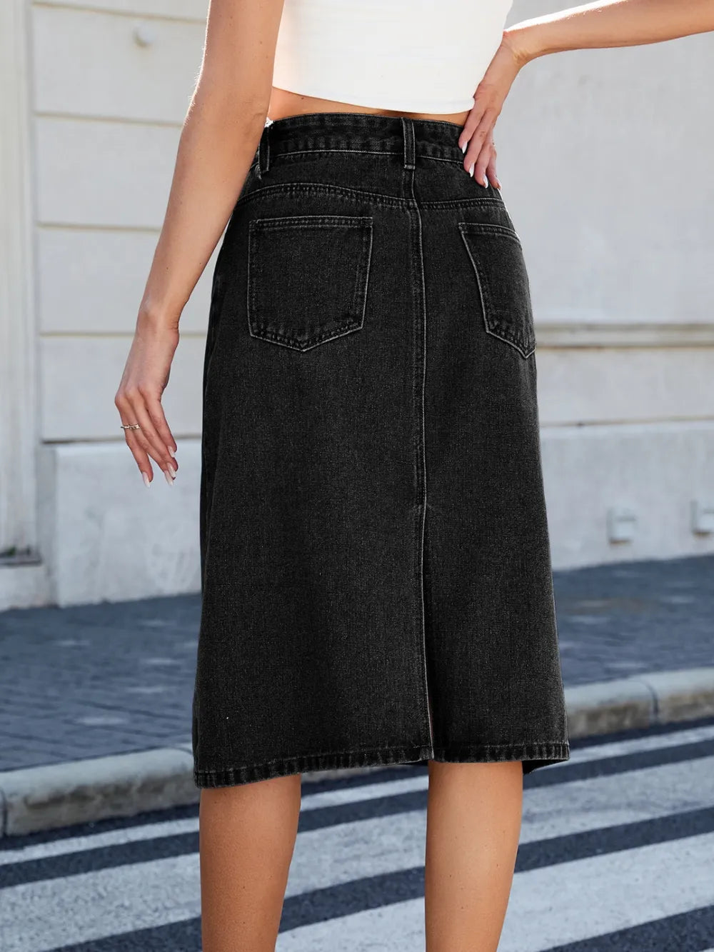 Slit Back Midi Denim Skirt 