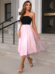 Two-Tone Spaghetti Strap Mesh Dress 
