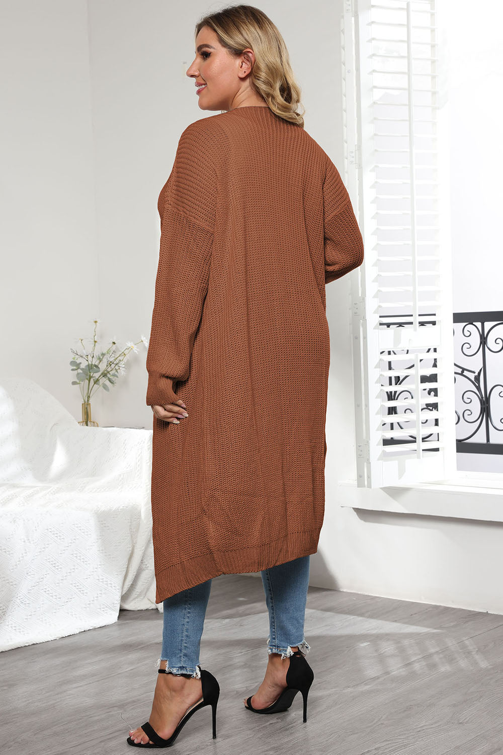 Plus Size Open Front Long Sleeve Cardigan 