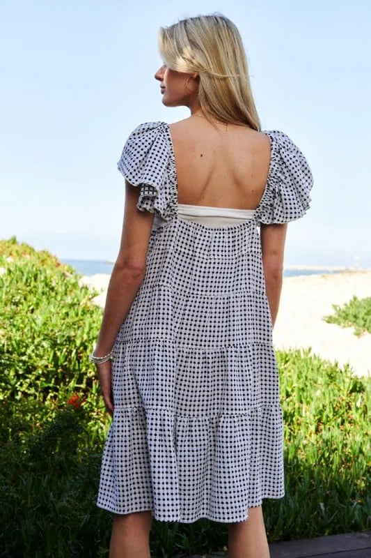 Davi & Dani Jacquard V-Neck Flutter Cap Sleeve Tiered Dress 