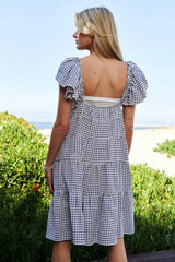 Davi & Dani Jacquard V-Neck Flutter Cap Sleeve Tiered Dress 