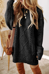 Cable-Knit Round Neck Sweater Dress 