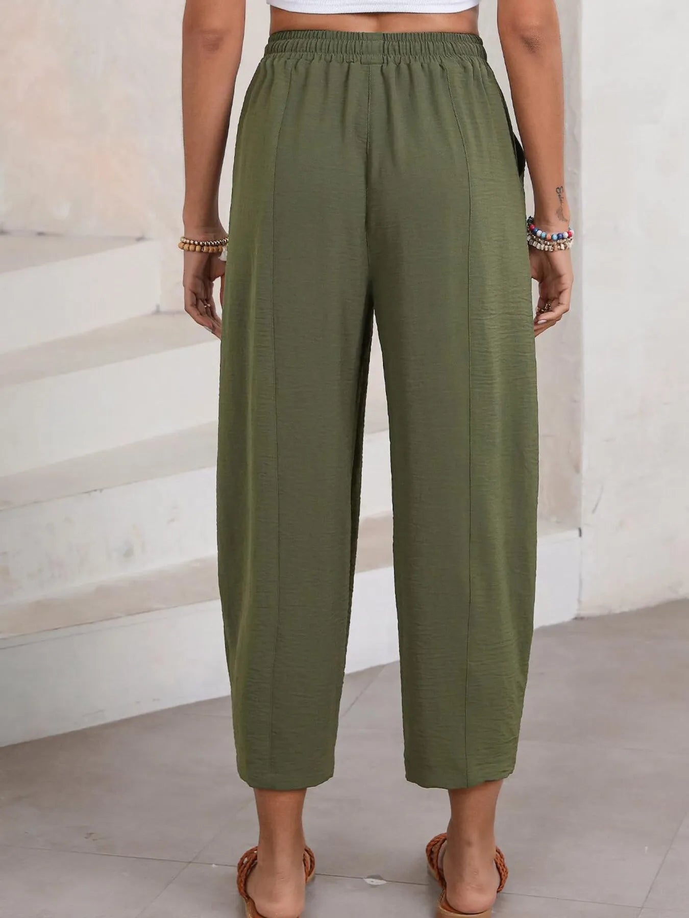 Full Size Drawstring Wide Leg Cropped Pants Plus Size 