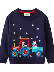 Children's Christmas Embroidered Round Neck Sweatshirt 