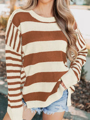 Stripe Drop Shoulder Sleeve Patchwork Baggy Sweater 
