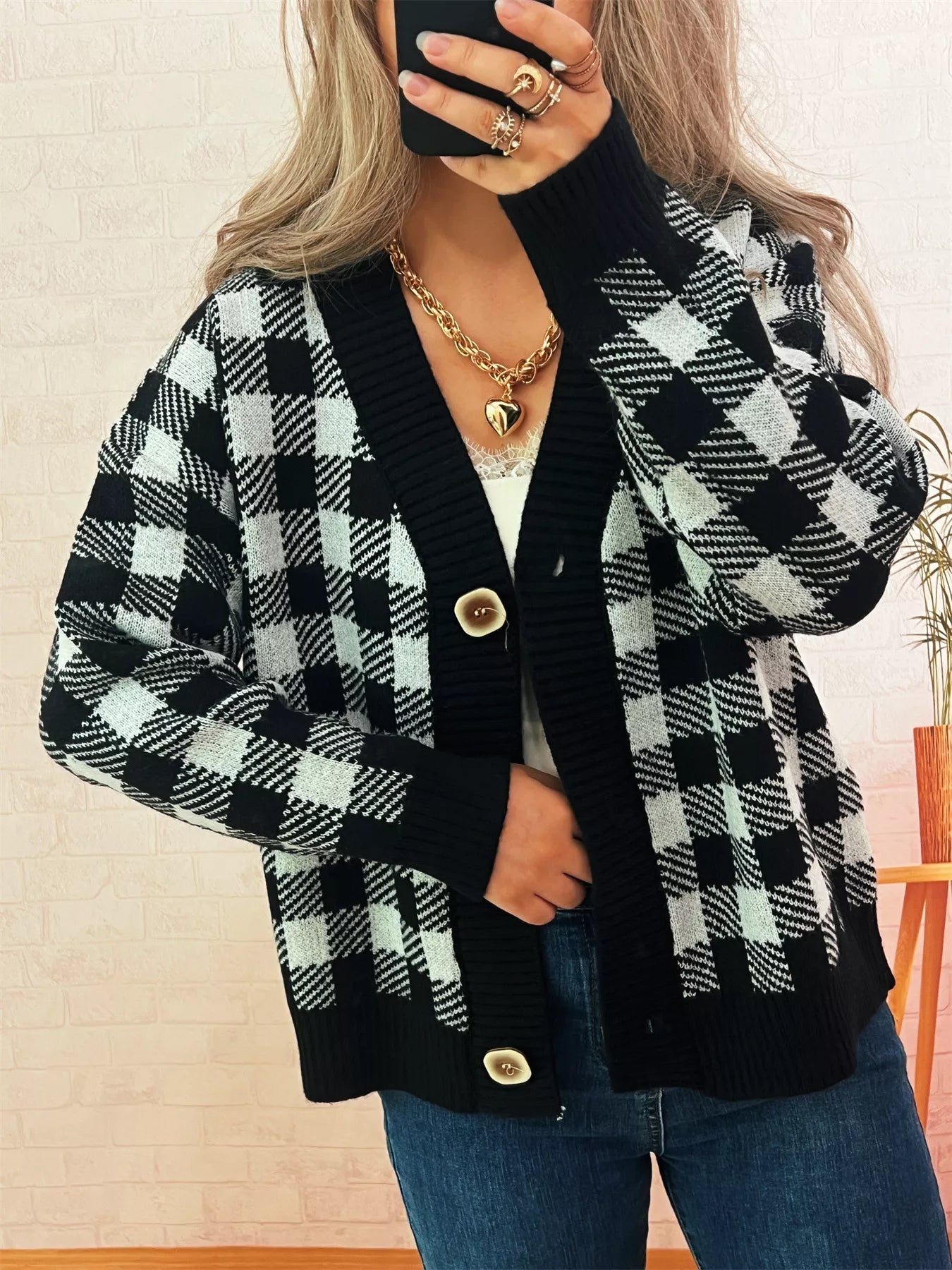 Plaid Button-Down Cardigan 