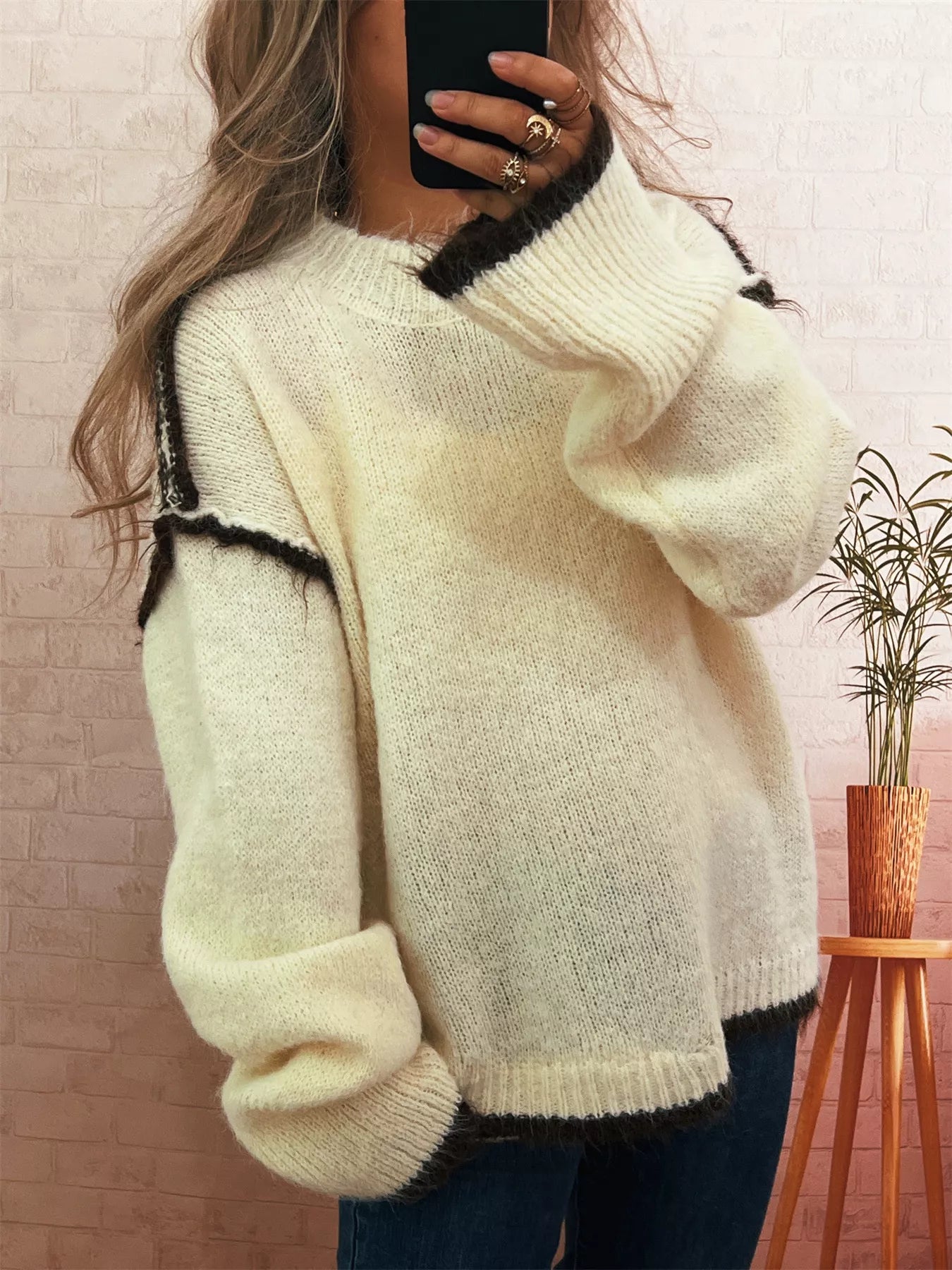Contrast Trim Dropped Shoulder Sweater 