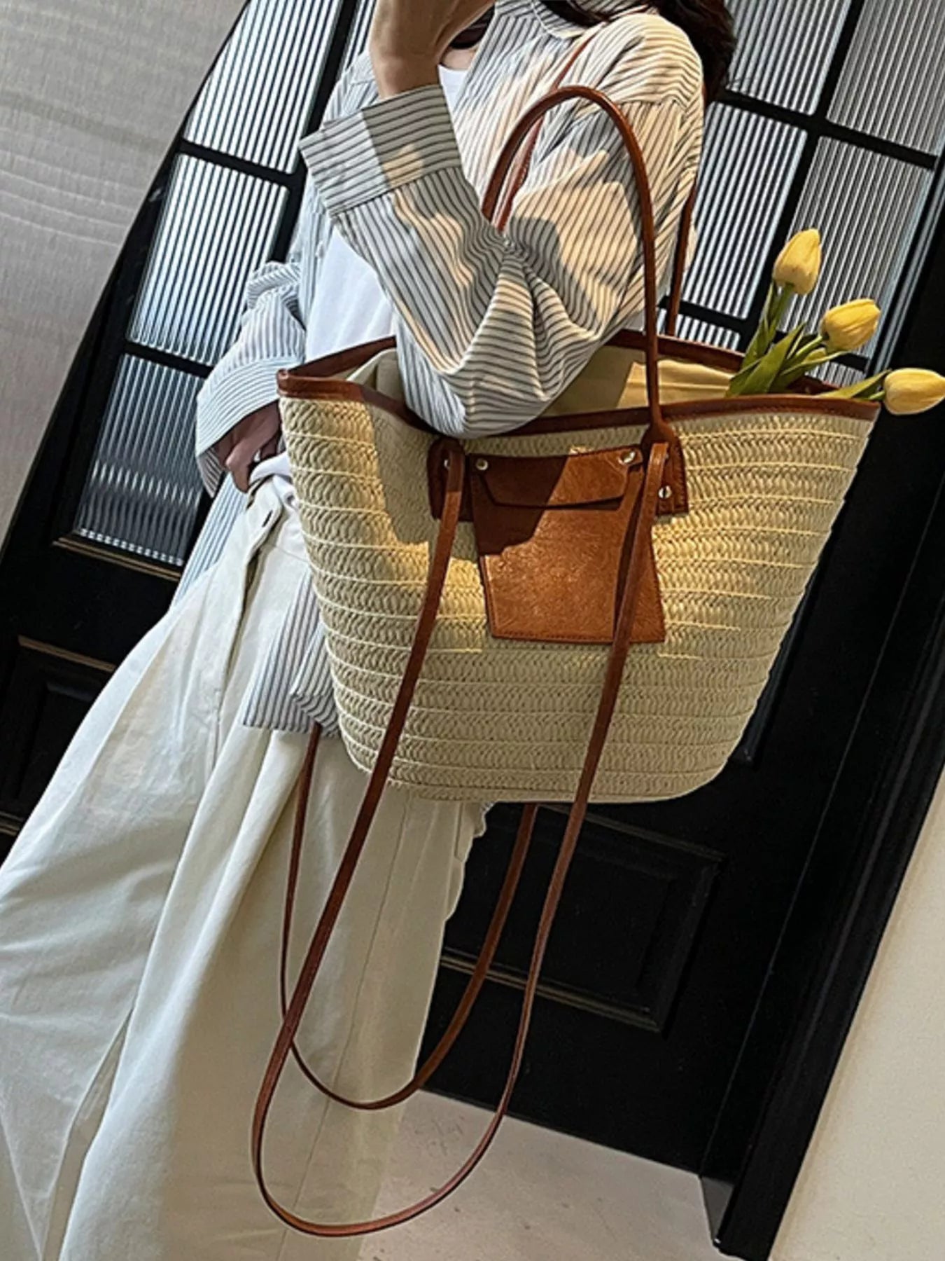 Woven Straw Tote Bag 