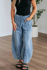 Wide Leg Drawstring Jeans 