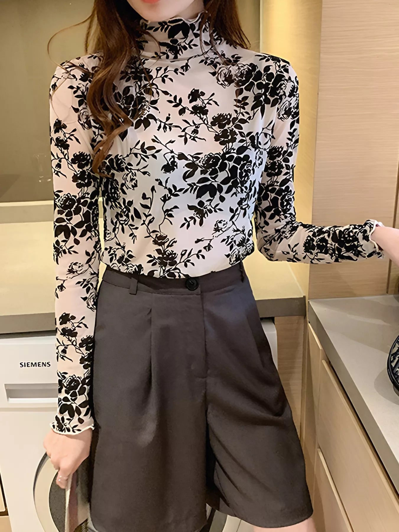 Floral Turtleneck Long Sleeve Top 