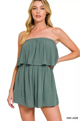 Zenana Woven Crinkle Strapless Rompers 