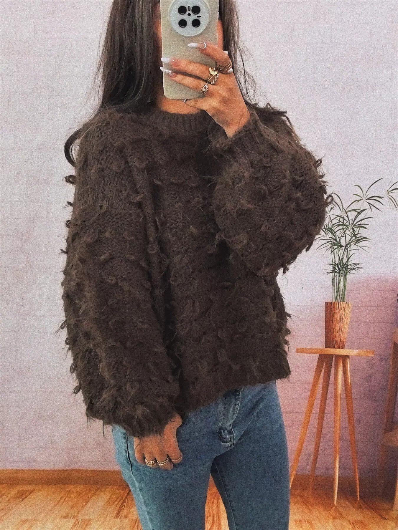 Chunky Round Neck Long Sleeve Sweater 