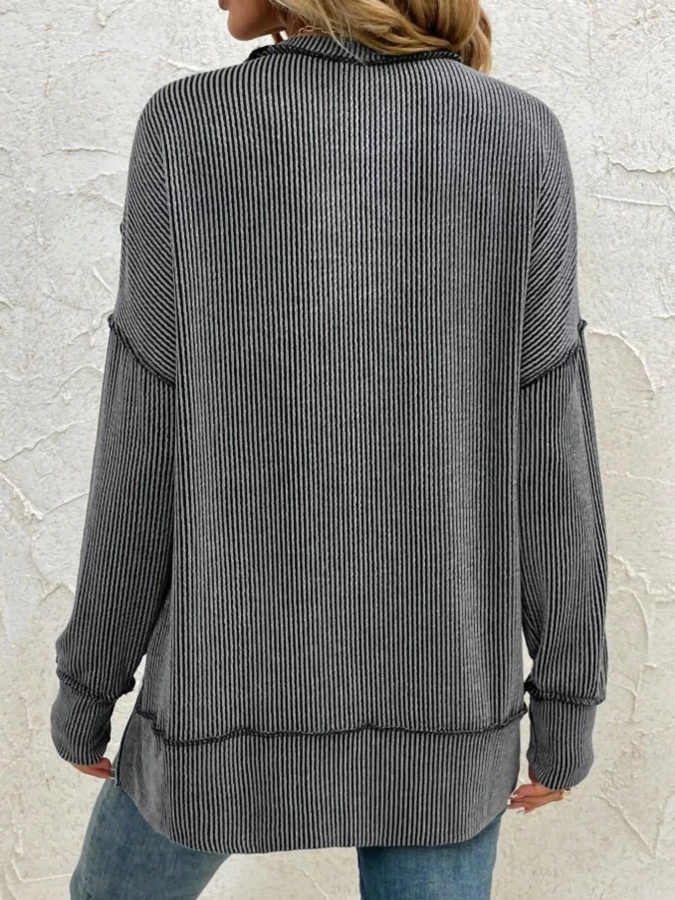 Side Slit Round Neck Dropped Shoulder Sweatshirt 
