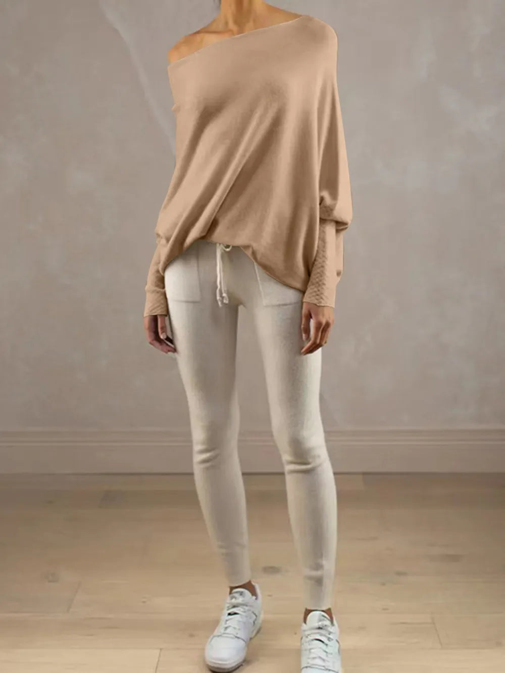 Full Size Boat Neck Batwing Sleeve Knit Top 