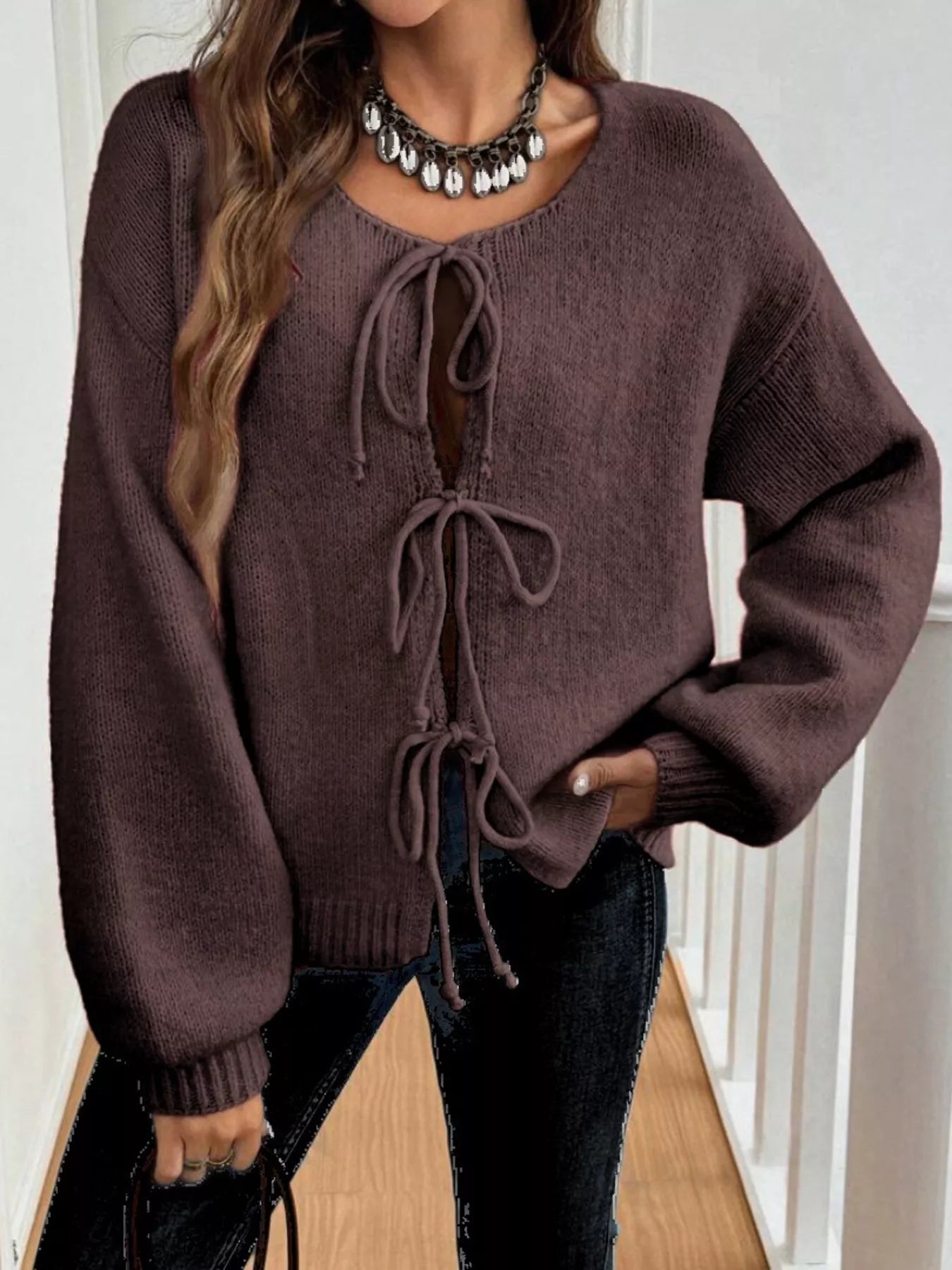 Tie-Front Long Sleeve Cardigan 