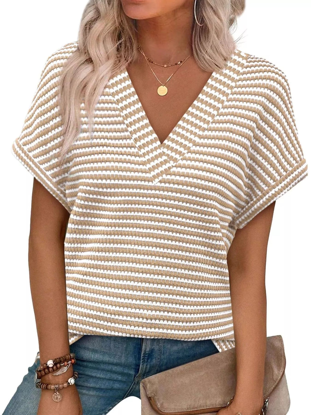 Striped V-Neck Relaxed Fit T-Shirt 