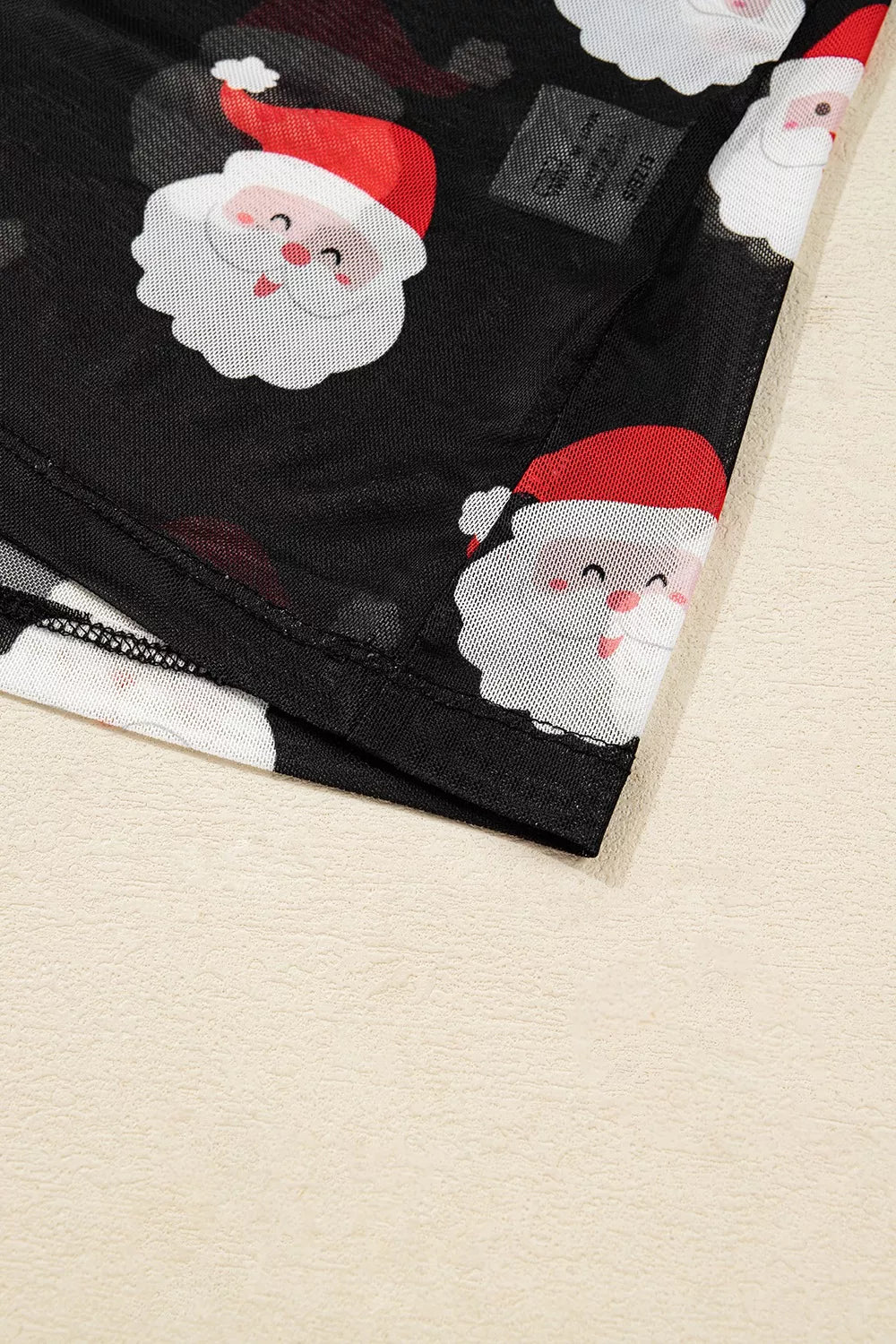Christmas Santa Print Mesh Long Sleeve Top 