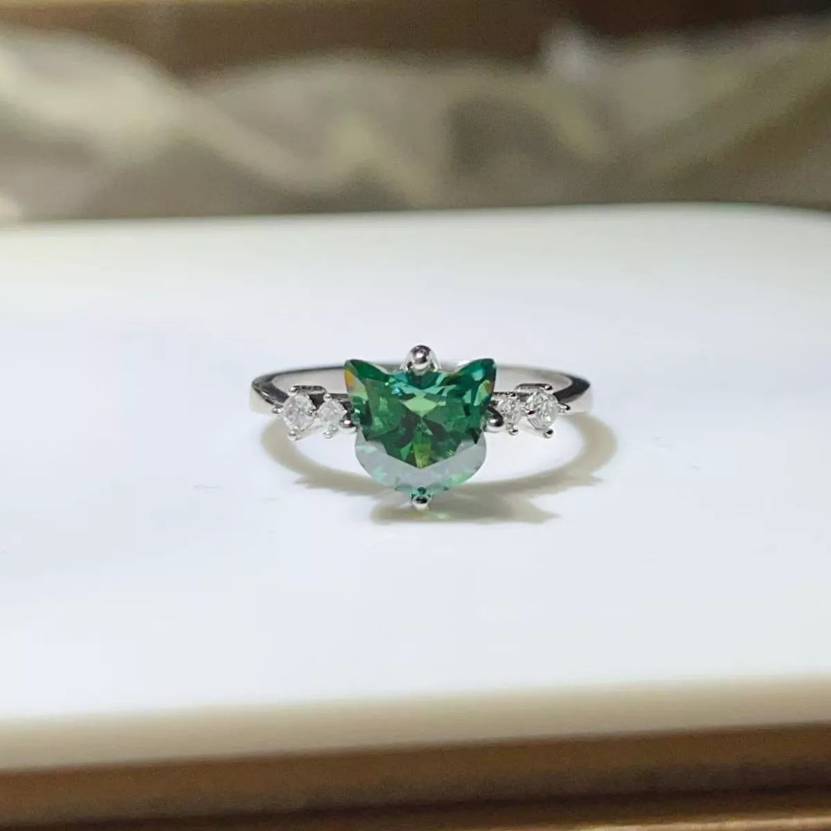 2 Carat Cat-Shaped Moissanite 925 Sterling Silver Ring 