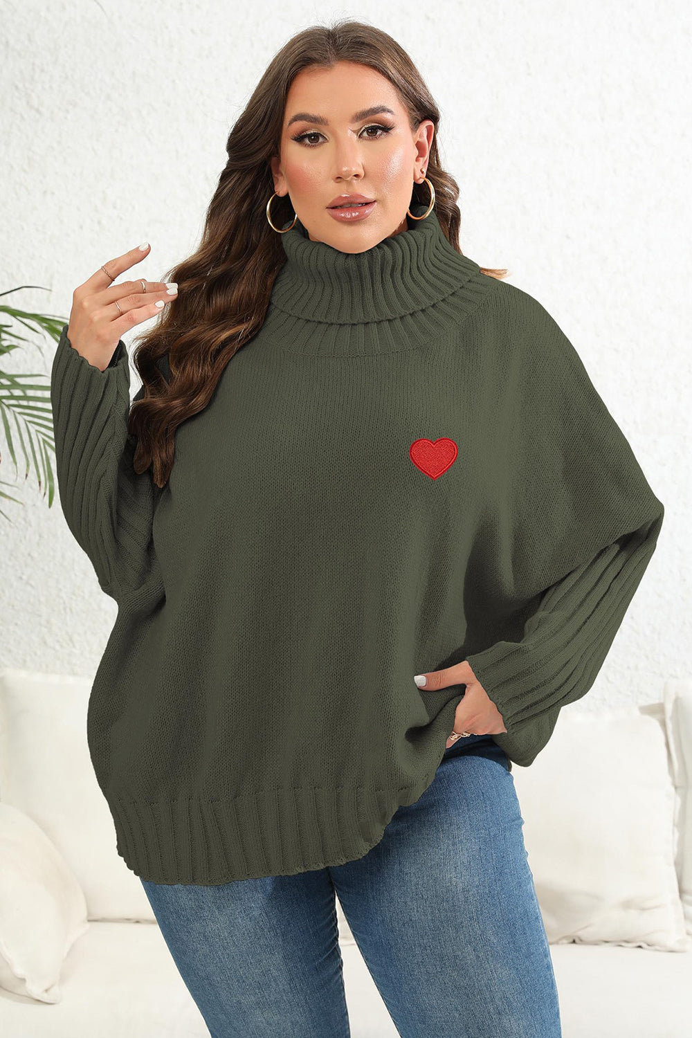 Plus Size Turtle Neck Long Sleeve Sweater 