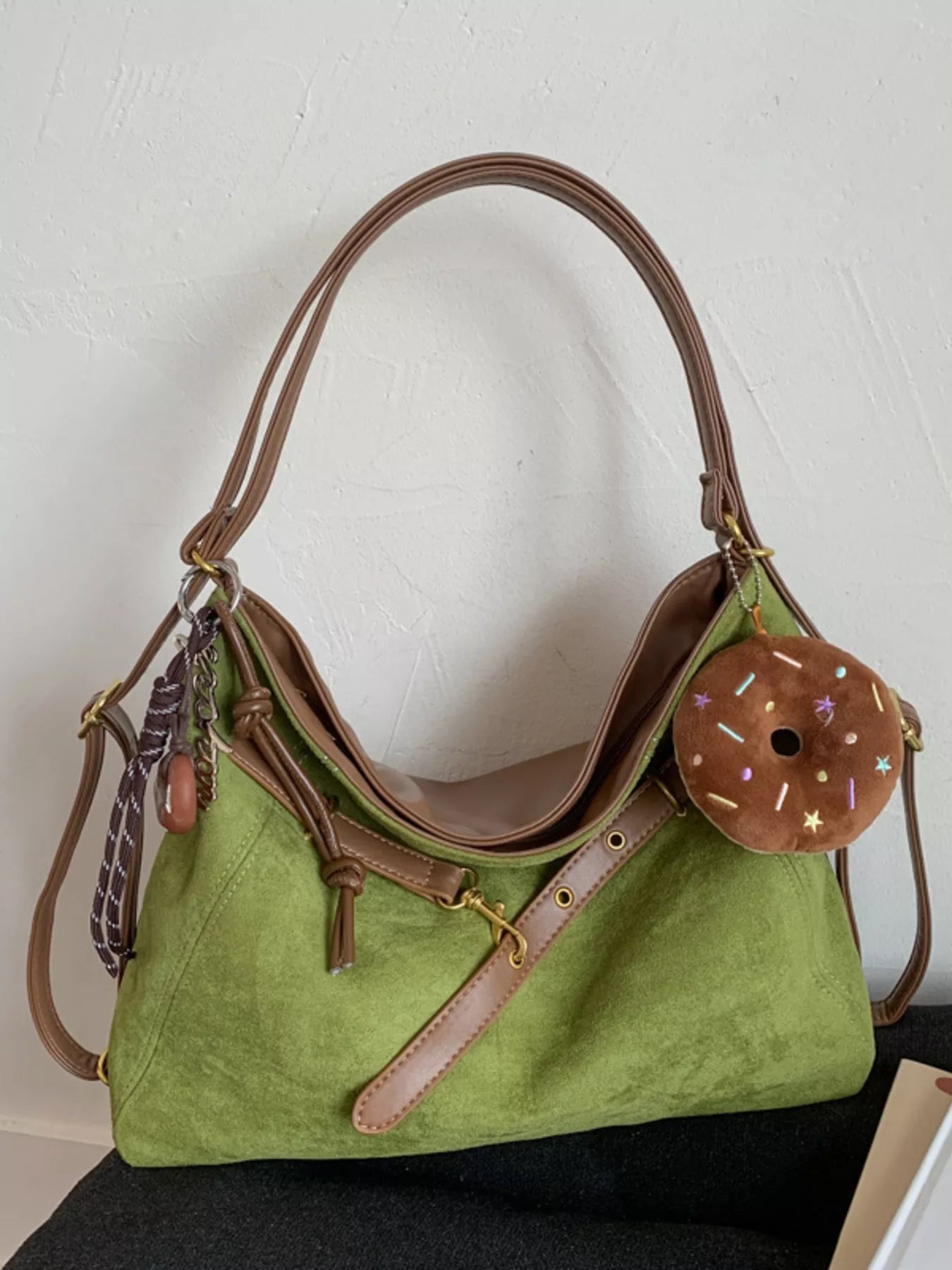 Adjustable Strap Handbag with Charm 