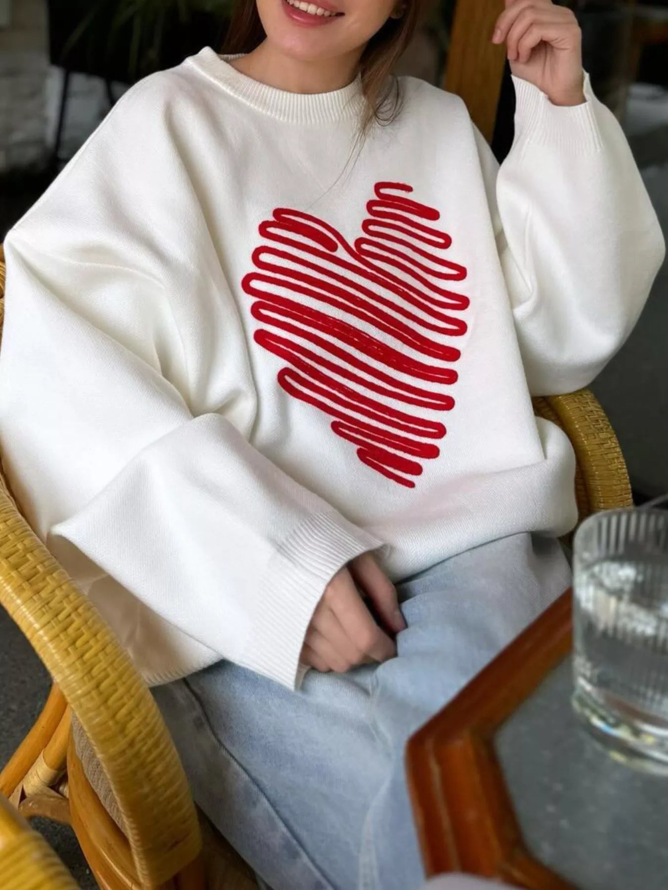 Heart Round Neck Oversized Sweater 