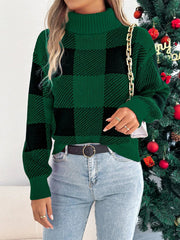 Christmas Plaid Long Sleeve Turtleneck Sweater 