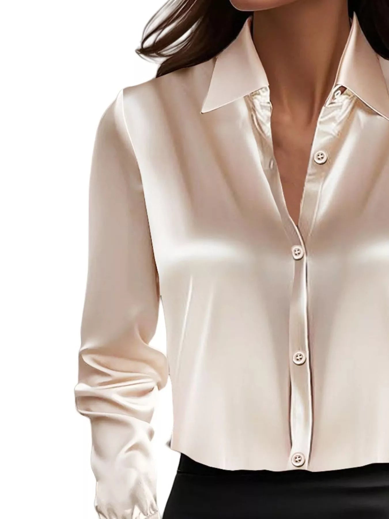 Full Size Button Down Collared Neck Long Sleeve Shirt Plus Size 