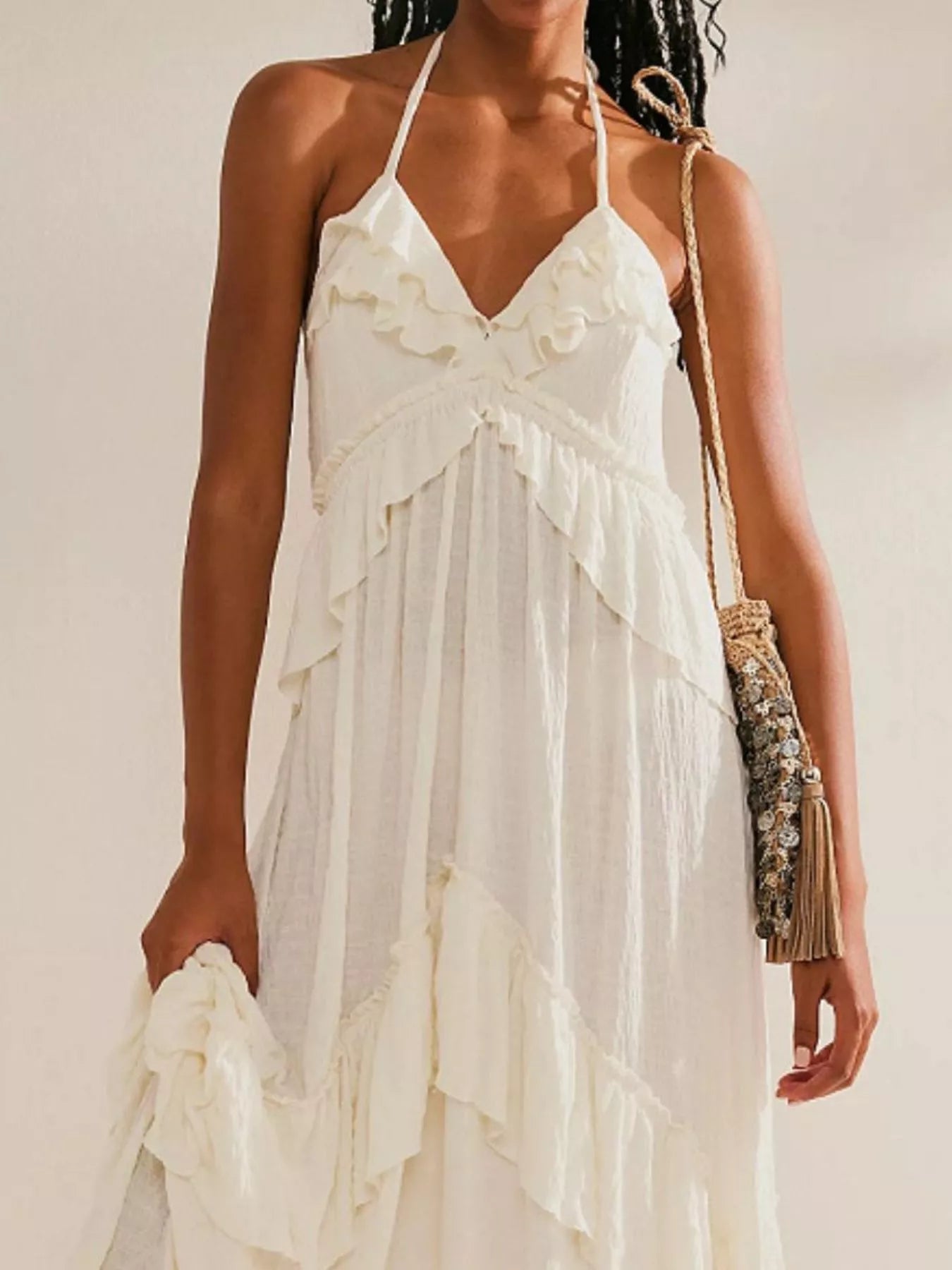 Ruffled Halter Neck Maxi Dress 