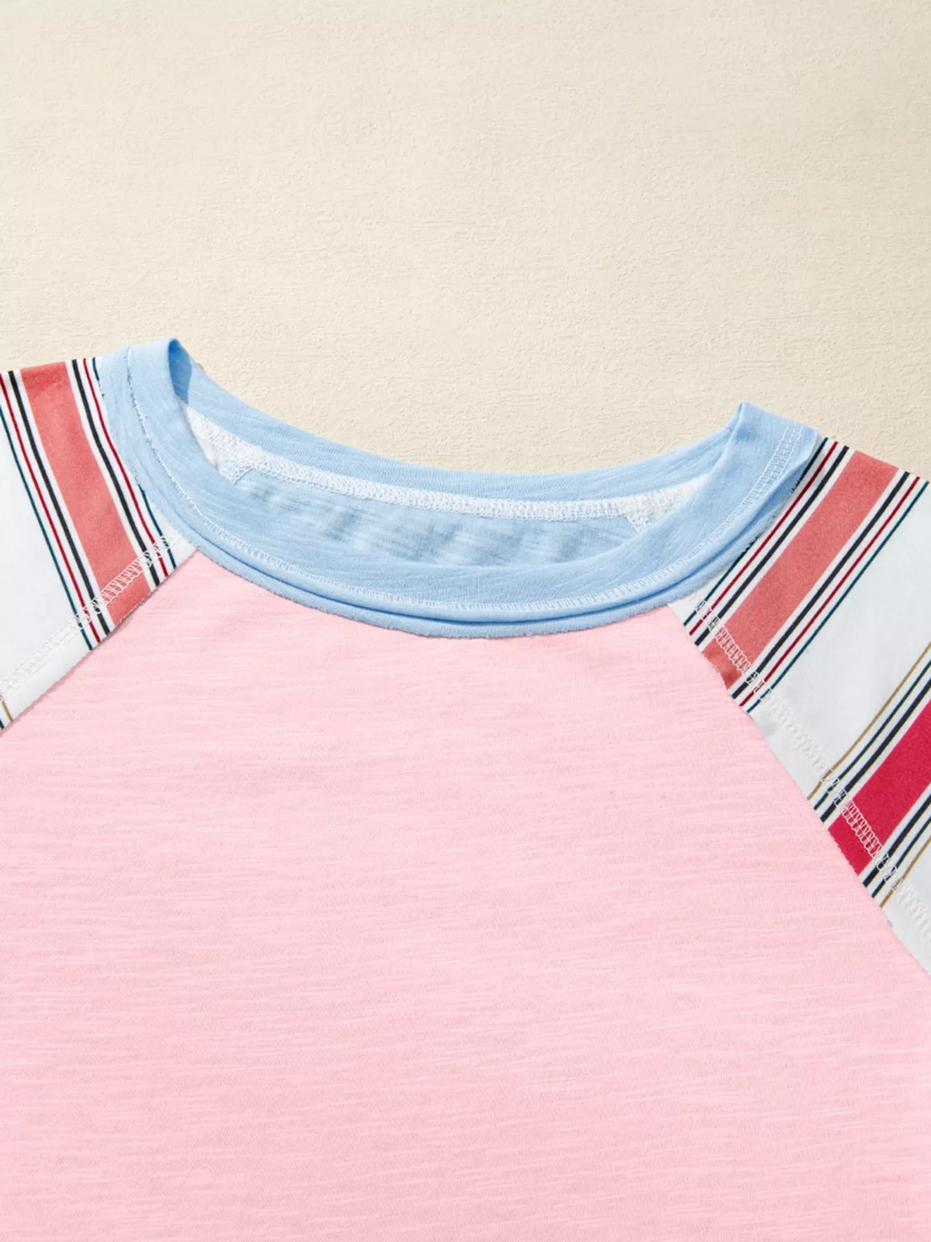 Color Block Round Neck Exposed Seam Patchwork Striped Long Sleeve Top 