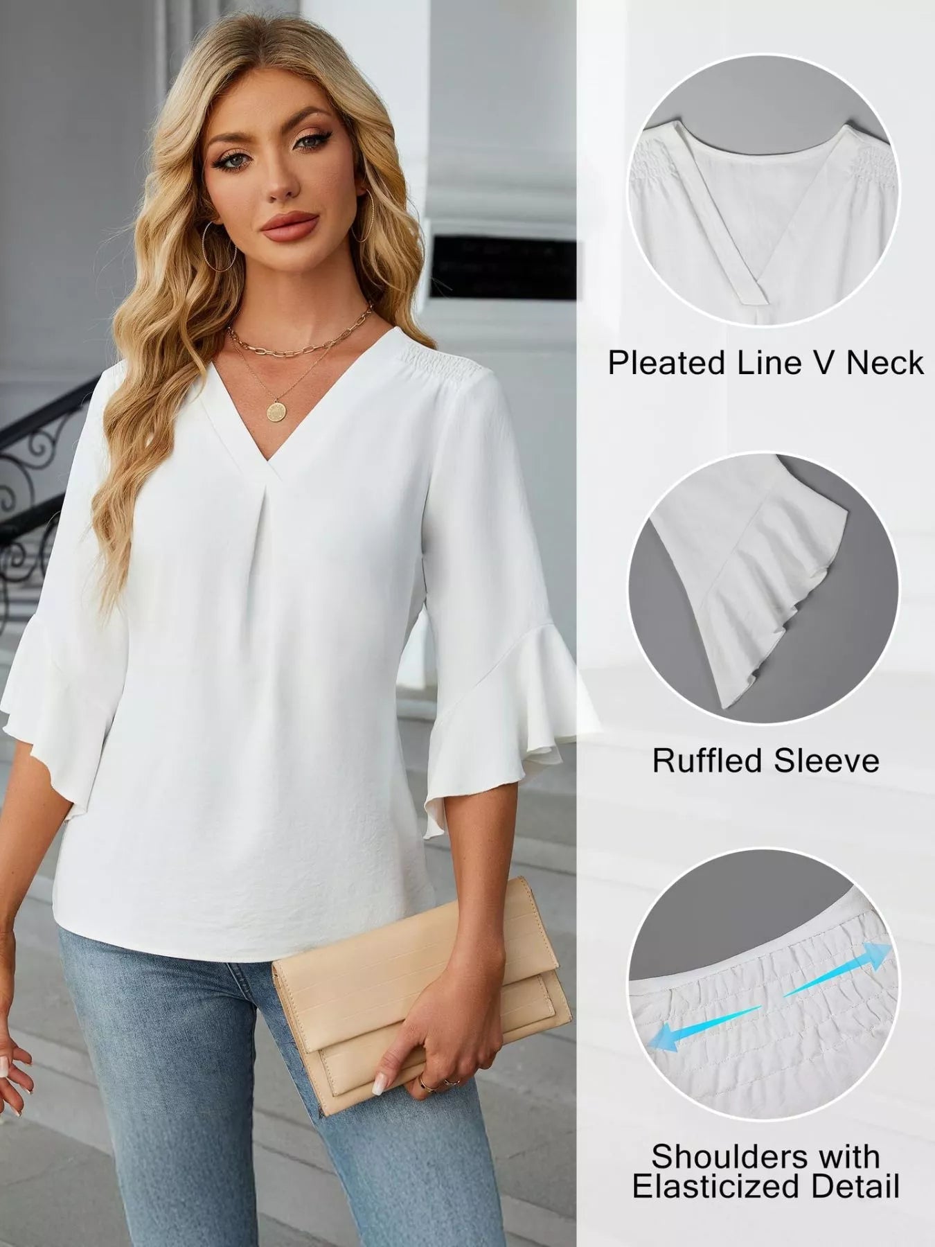 V-Neck Ruffle Sleeve Blouse 