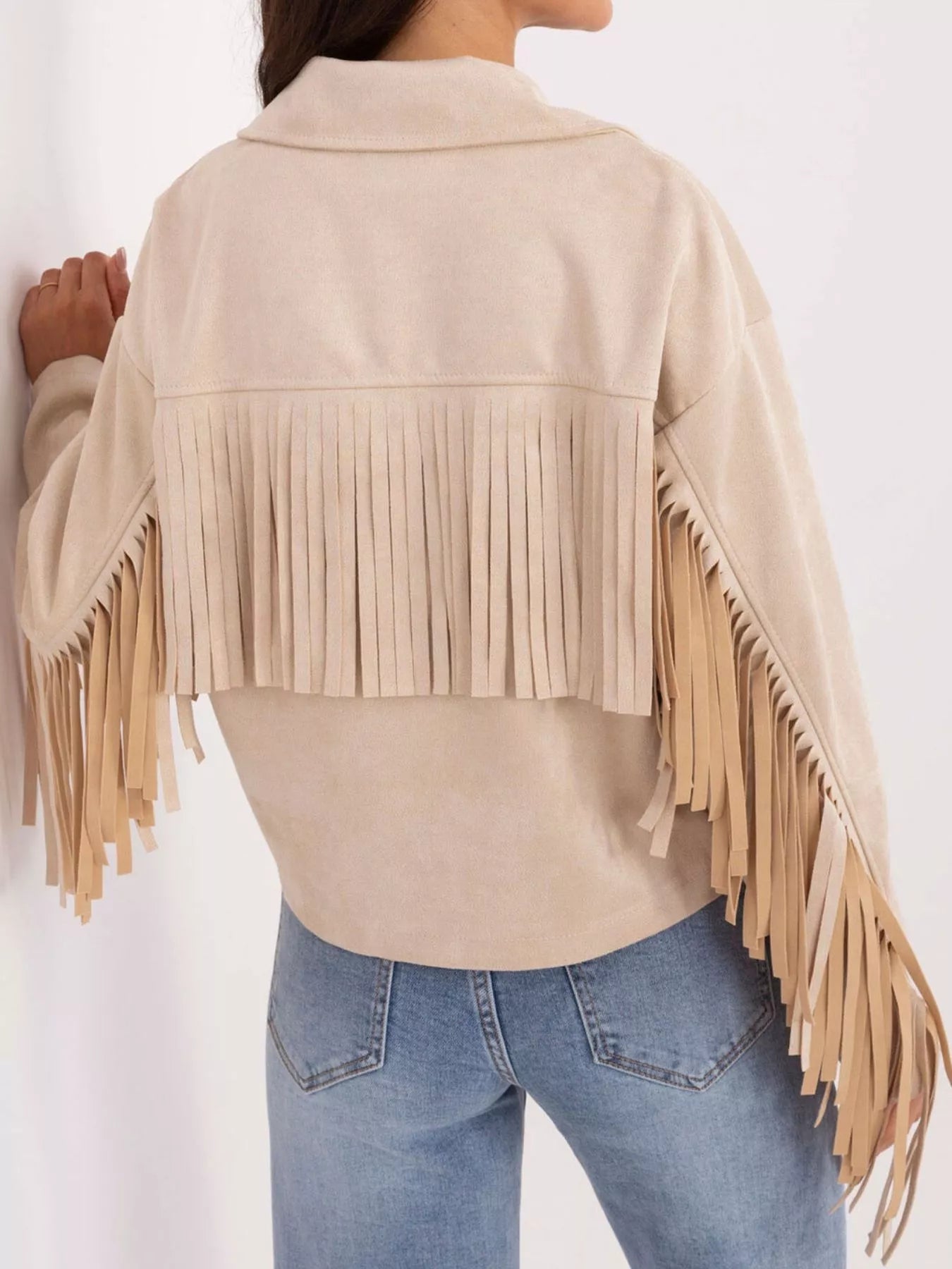Fringe Button Up Suede Jacket 