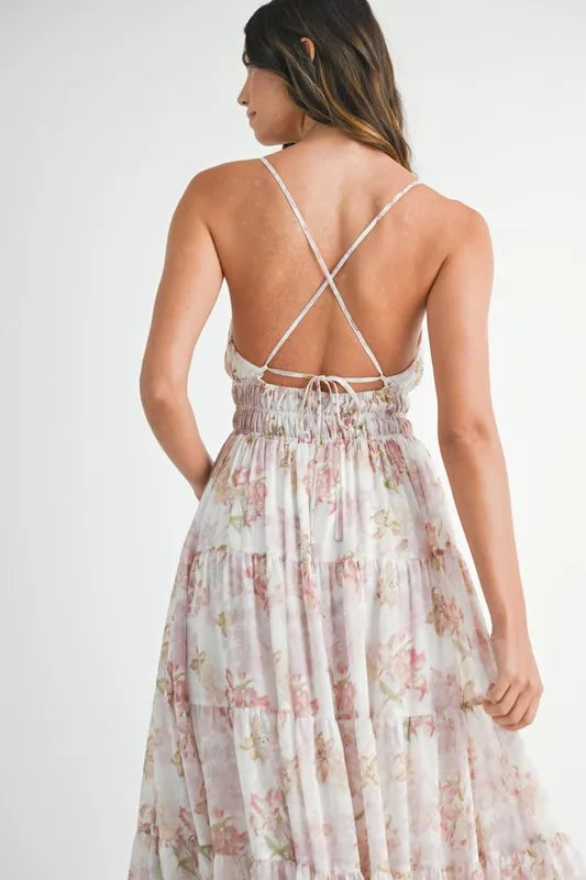 MABLE Floral Print Tiered Cami Maxi Dress 