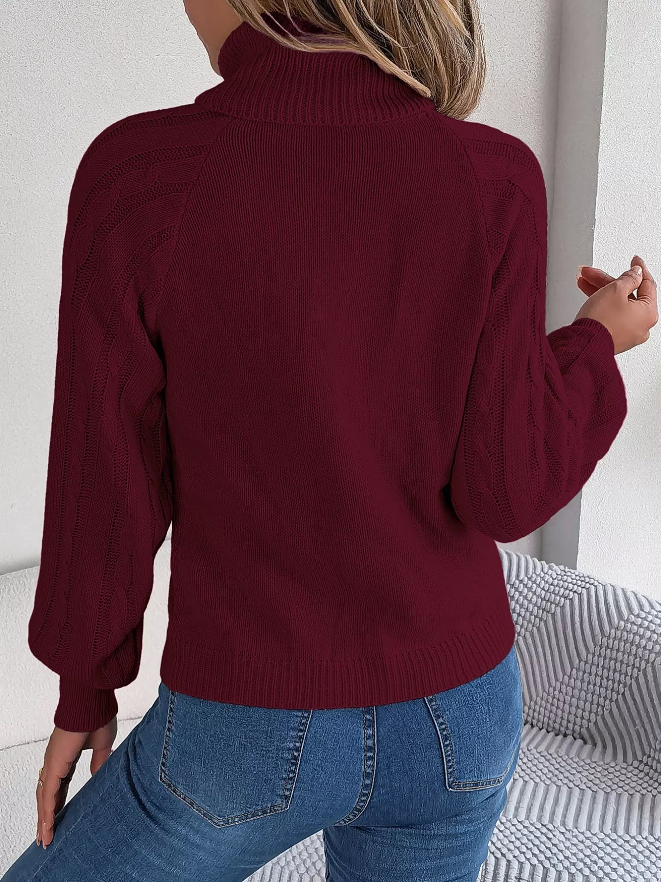 Cable Knit Turtleneck Long Sleeve Sweater 