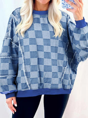 Checkerboard Splicing Raw Detail Oversized Denim Top 