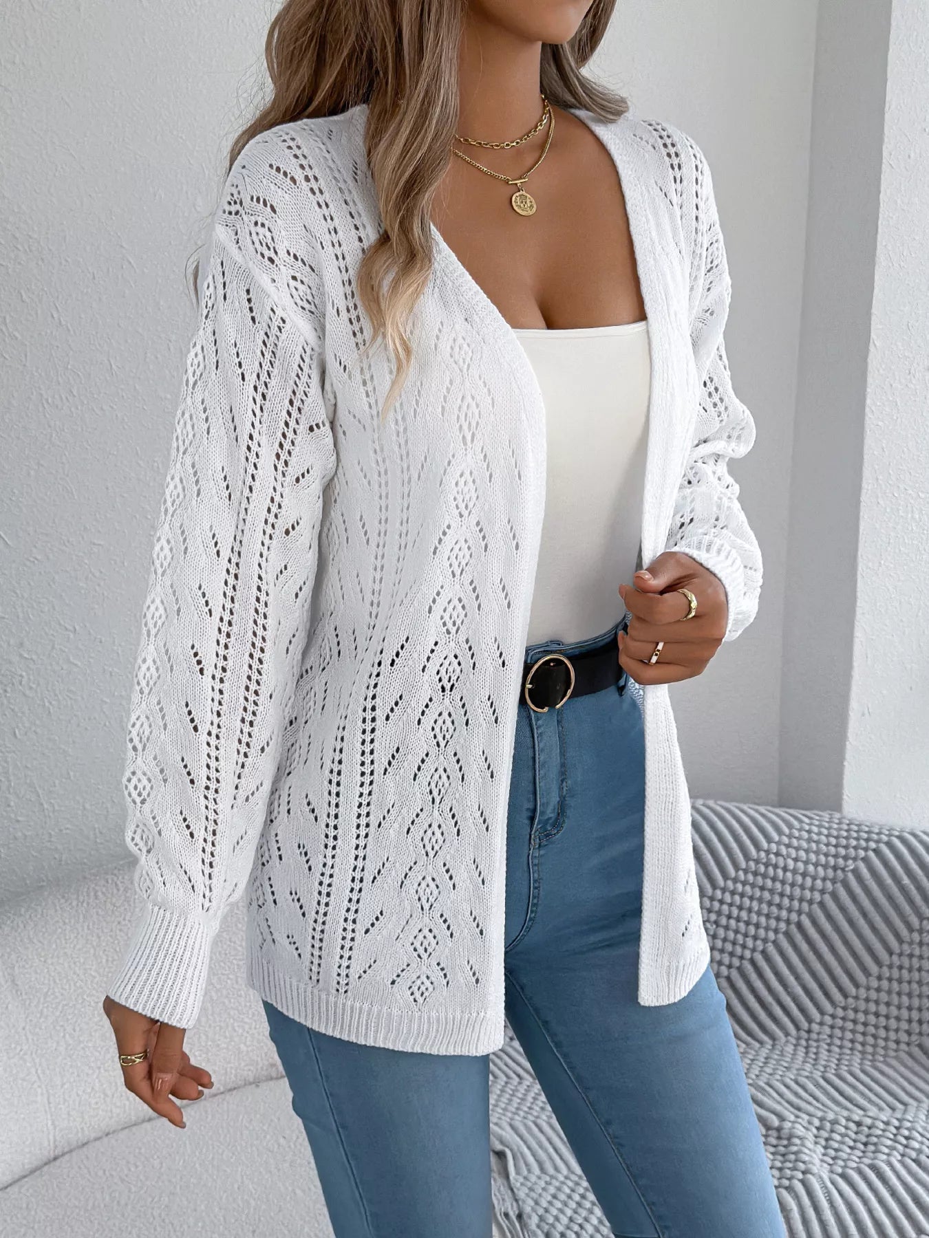 Openwork Open Front Cardigan 