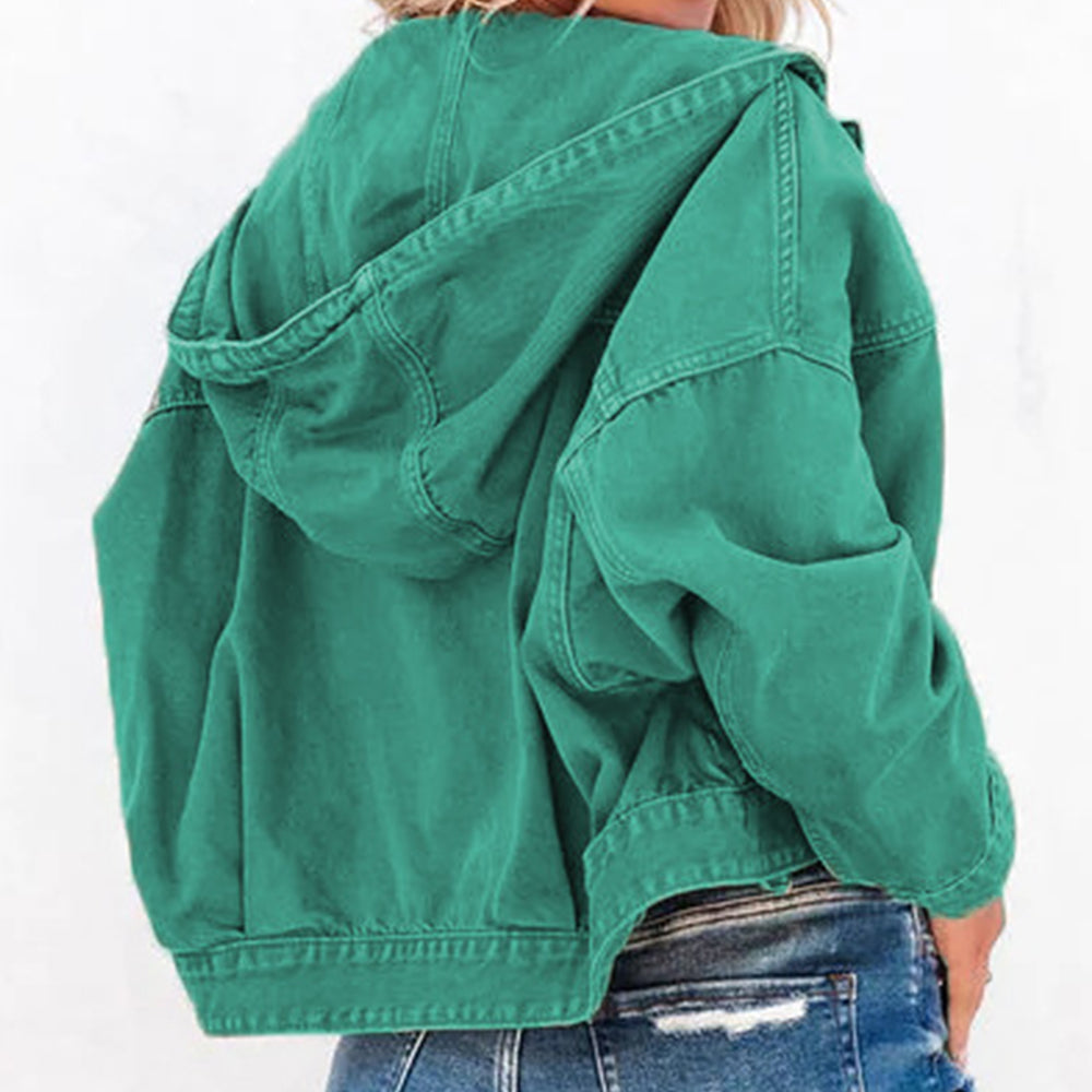Hooded Dropped Shoulder Denim Jacket 