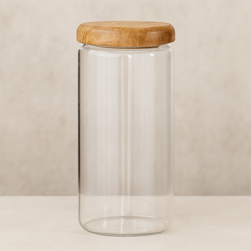 Airtight Glass Kitchen Storage Jars with Acacia Wood Lids – Stylish Pantry Organization 